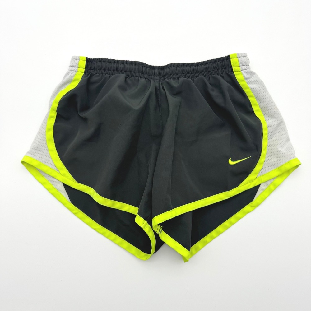 Nike Dri-FIT Shorts Girls Small Gray And Neon Yellow Running Athletic